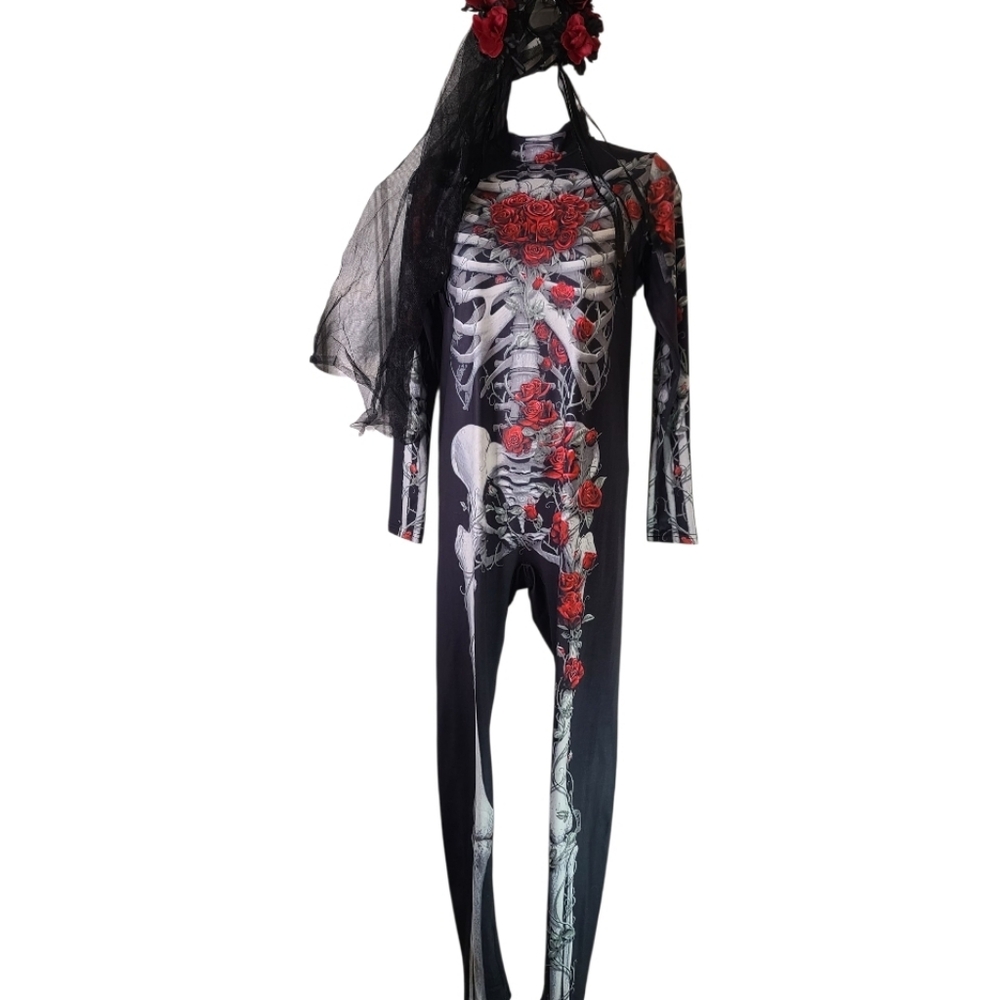 3D Skeleton Rose Cosplay Costume with added Skull Rose Vail  Women M